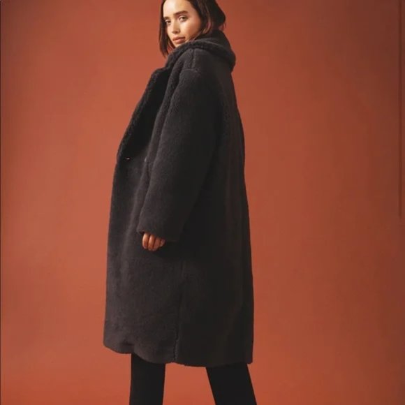 Abercrombie & Fitch Women's Full Teddy Coat Charcoal Grey - Medium - Picture 2 of 4